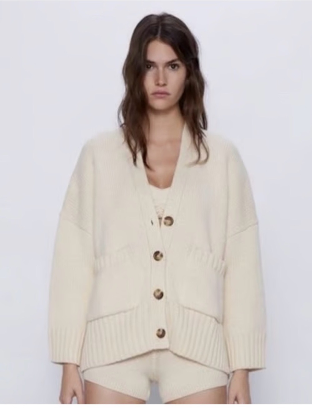 Zara Cream Oversized Button-Front Cardigan